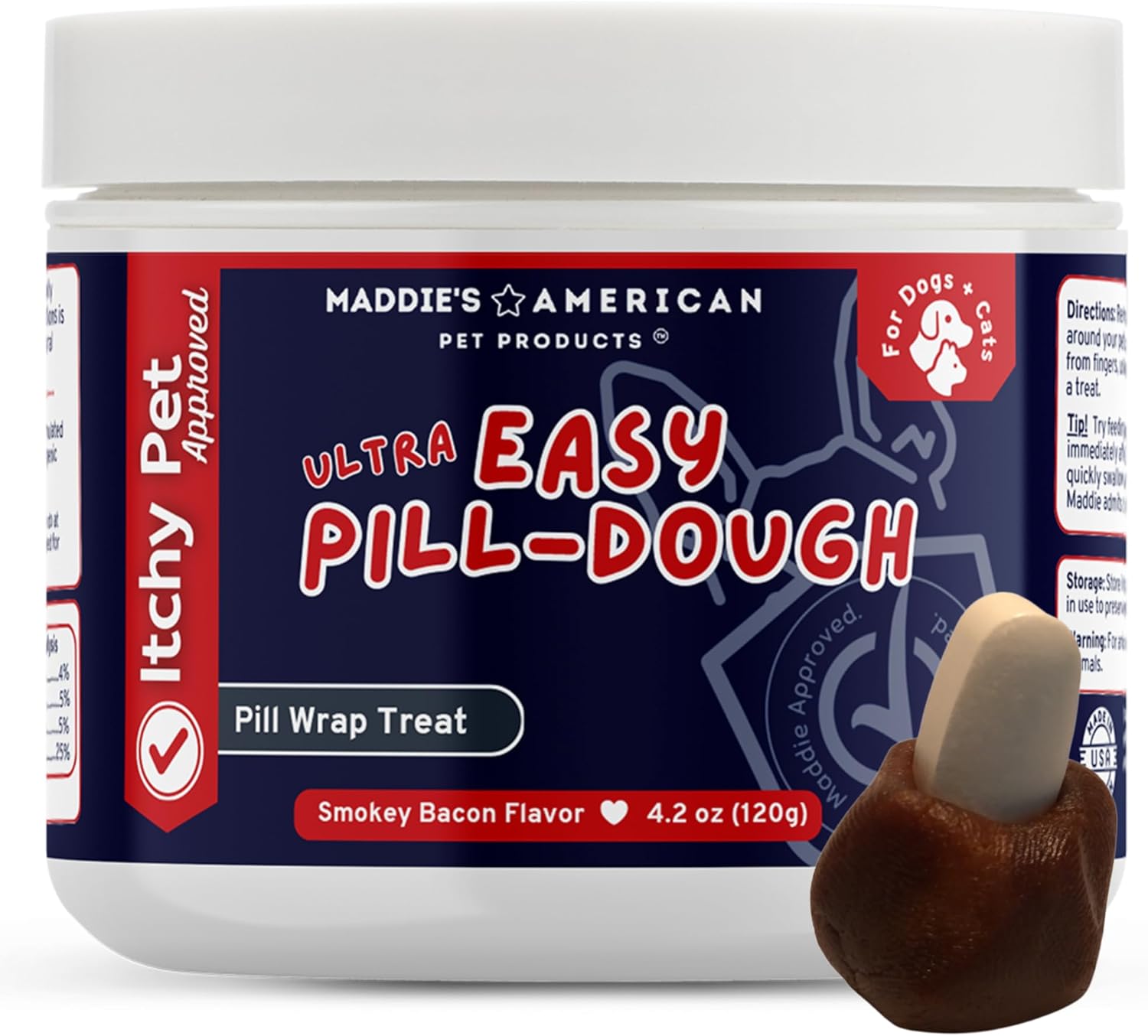 Maddie's Easy Pill Wrap paste being applied to a pill for a dog or cat