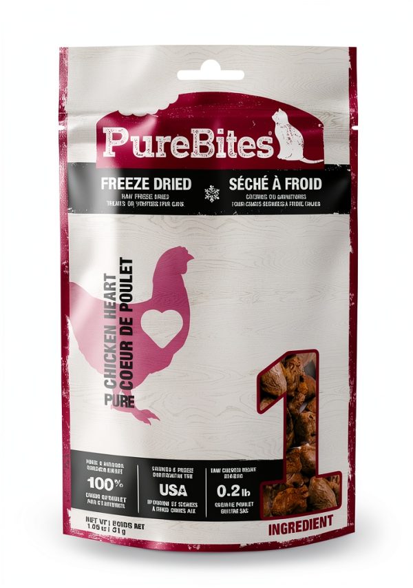 PureBites Freeze Dried Chicken Heart Treats 1.09oz Protein Cat Snack-0