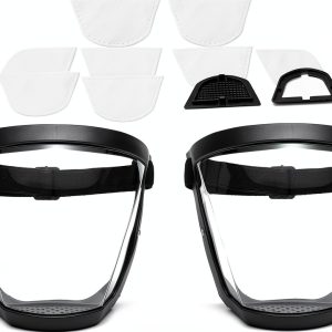 Plastic Face Shield (2 Pack) Full Safety Face Protection Equipment with for Unisex and Adult, Reusable No Fogging Transparent Face Shield with Adjustable band, High-Definition Black-0