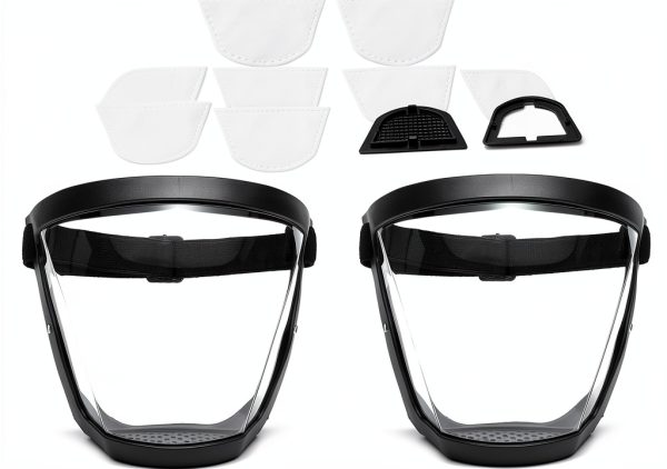 Plastic Face Shield (2 Pack) Full Safety Face Protection Equipment with for Unisex and Adult, Reusable No Fogging Transparent Face Shield with Adjustable band, High-Definition Black-0