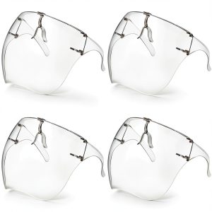 Earthroma 4 Pack Face Shield with Glasses, Face Mask Shield Anti-Fog Clear Ultra Clear Reusable Protective Plastic Face Shield Mask Droplet Splash Guard for Women Men Kids-0